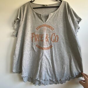 Frye & Co plus size Heather Gray Casual T-shirt, lettuce hem, cap sleeves, NWT